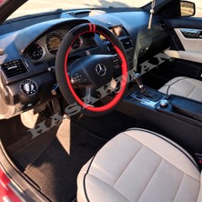 Hasakman Mercedes W447 Dikme Direksiyon Kılıfı Parlak Siyah Kırmızı Detaylı Kırmızı Çift Yüzük ve Dikiş 2014-2024