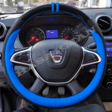 Hasakman Dacia Logan Mcv Mk2 Dikme Direksiyon Kılıfı Parlak Siyah Mavi Detaylı Mavi Çift Yüzük ve Dikiş 2017-2021