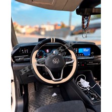 Hasakman Vw Golf 8 Dikme Direksiyon Kılıfı Parlak Siyah Bej Detaylı Bej Çift Yüzük ve Dikiş 2020-2026