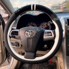Hasakman Toyota Auris E150 Dikme Direksiyon Kılıfı Parlak Siyah Beyaz Detaylı Beyaz Çift Yüzük ve Dikiş 2006-2012