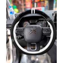 Hasakman Citroen Berlingo K9 Dikme Direksiyon Kılıfı Parlak Siyah Beyaz Detaylı Beyaz Çift Yüzük ve Dikiş 2018-2024