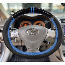 Hasakman Toyota Corolla Verso E120 Dikme Direksiyon Kılıfı Parlak Siyah Mavi Detaylı Mavi Çift Yüzük ve Dikiş 2001-2004