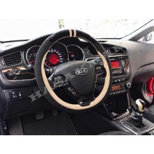 Hasakman Kia Ceed Sportswagon Dikme Direksiyon Kılıfı Parlak Siyah Bej Detaylı Bej Çift Yüzük ve Dikiş 2012-2018