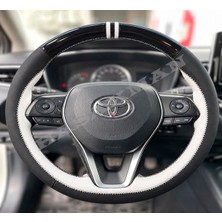 Hasakman Toyota C-Hr Dikme Direksiyon Kılıfı Parlak Siyah Beyaz Detaylı Beyaz Çift Yüzük ve Dikiş 2020-2023