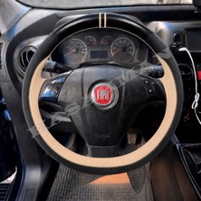 Hasakman Fiat Punto Evo Dikme Direksiyon Kılıfı Parlak Siyah Bej Detaylı Bej Çift Yüzük ve Dikiş 2009-2012