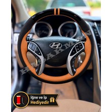 Hasakman Hyundai I30 Dikme Direksiyon Kılıfı Parlak Siyah Taba Detaylı Taba Çift Yüzük ve Dikiş 2012-2017