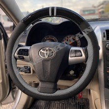 Hasakman Toyota Auris E150 Dikme Direksiyon Kılıfı Parlak Siyah Gri Detaylı Gri Çift Yüzük ve Dikiş 2006-2012