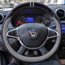 Hasakman Dacia Dokker Dikme Direksiyon Kılıfı Parlak Siyah Gri Detaylı Gri Çift Yüzük ve Dikiş 2017-2021