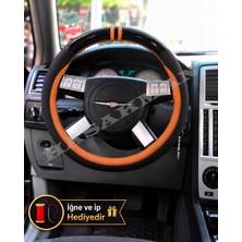 Hasakman Chrysler 300 Dikme Direksiyon Kılıfı Parlak Siyah Taba Detaylı Taba Çift Yüzük ve Dikiş 2004-2010