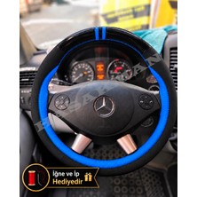 Hasakman Vw Crafter Dikme Direksiyon Kılıfı Parlak Siyah Mavi Detaylı Mavi Çift Yüzük ve Dikiş 2006-2016