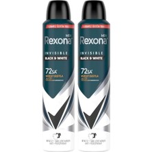 Rexona Men Erkek Sprey Deodorant Invisible Black & White 72 Saat Kesintisiz Üstün Koruma 200 ml (2 Paketi)