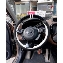 Hasakman Kia Niro De Dikme Direksiyon Kılıfı Parlak Siyah Beyaz Detaylı Beyaz Çift Yüzük ve Dikiş 2016-2019