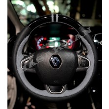 Hasakman Renault Zoe Dikme Direksiyon Kılıfı Parlak Siyah Gri Detaylı Gri Çift Yüzük ve Dikiş 2012-2019