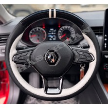 Hasakman Renault Arkana Dikme Direksiyon Kılıfı Parlak Siyah Beyaz Detaylı Beyaz Çift Yüzük ve Dikiş 2021-2024