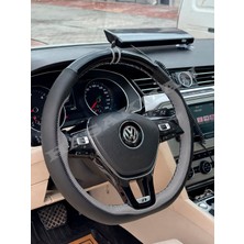 Hasakman Vw Transporter T6.1 Dikme Direksiyon Kılıfı Parlak Siyah Gri Detaylı Gri Çift Yüzük ve Dikiş 2019-2024