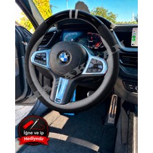 Hasakman Bmw F20 Dikme Direksiyon Kılıfı Parlak Siyah Gri Detaylı Gri Çift Yüzük ve Dikiş 2015-2019