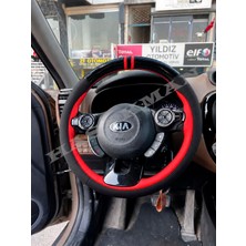 Hasakman Kia Sportage Ql Dikme Direksiyon Kılıfı Parlak Siyah Kırmızı Detaylı Kırmızı Çift Yüzük ve Dikiş 2015-2018
