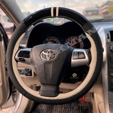 Hasakman Toyota Urban Cruiser Dikme Direksiyon Kılıfı Parlak Siyah Bej Detaylı Bej Çift Yüzük ve Dikiş 2009-2014