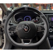 Hasakman Renault Scenic 4 Dikme Direksiyon Kılıfı Parlak Siyah Gri Detaylı Gri Çift Yüzük ve Dikiş 2016-2022