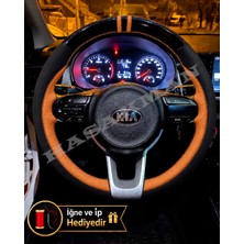 Hasakman Kia Stonic Dikme Direksiyon Kılıfı Parlak Siyah Taba Detaylı Taba Çift Yüzük ve Dikiş 2017-2026