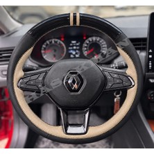 Hasakman Renault Arkana Dikme Direksiyon Kılıfı Parlak Siyah Bej Detaylı Bej Çift Yüzük ve Dikiş 2021-2024