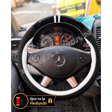 Hasakman Vw Crafter Dikme Direksiyon Kılıfı Parlak Siyah Beyaz Detaylı Beyaz Çift Yüzük ve Dikiş 2006-2016