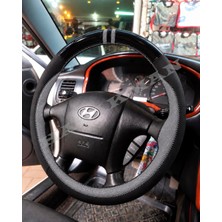 Hasakman Hyundai Santa Fe Dikme Direksiyon Kılıfı Parlak Siyah Gri Detaylı Gri Çift Yüzük ve Dikiş 2001-2006