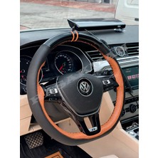 Hasakman Vw Tiguan Dikme Direksiyon Kılıfı Parlak Siyah Taba Detaylı Taba Çift Yüzük ve Dikiş 2016-2020
