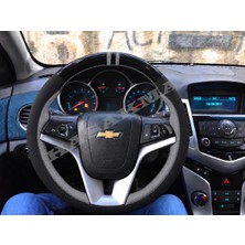 Hasakman Chevrolet Aveo Dikme Direksiyon Kılıfı Parlak Siyah Gri Detaylı Gri Çift Yüzük ve Dikiş 2011-2015