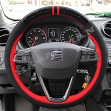 Hasakman Seat Ibiza Mk5 Dikme Direksiyon Kılıfı Parlak Siyah Kırmızı Detaylı Kırmızı Çift Yüzük ve Dikiş 2015-2017