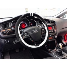 Hasakman Kia Ceed Dikme Direksiyon Kılıfı Parlak Siyah Beyaz Detaylı Beyaz Çift Yüzük ve Dikiş 2012-2018