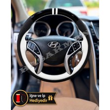 Hasakman Hyundai I30 Dikme Direksiyon Kılıfı Parlak Siyah Beyaz Detaylı Beyaz Çift Yüzük ve Dikiş 2012-2017