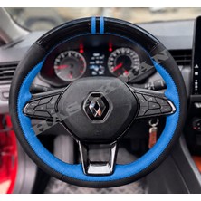 Hasakman Renault Arkana Dikme Direksiyon Kılıfı Parlak Siyah Mavi Detaylı Mavi Çift Yüzük ve Dikiş 2021-2024