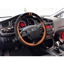 Hasakman Kia Ceed Sportswagon Dikme Direksiyon Kılıfı Parlak Siyah Taba Detaylı Taba Çift Yüzük ve Dikiş 2012-2018