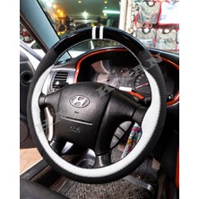 Hasakman Hyundai Santa Fe Dikme Direksiyon Kılıfı Parlak Siyah Beyaz Detaylı Beyaz Çift Yüzük ve Dikiş 2001-2006