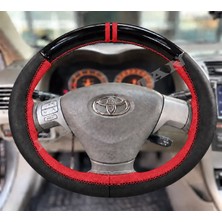 Hasakman Toyota Corolla Fielder Dikme Direksiyon Kılıfı Parlak Siyah Kırmızı Detaylı Kırmızı Çift Yüzük ve Dikiş 2004-2006