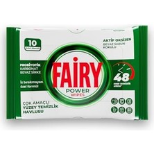 Fairy Power Wipes Yüzey Temizlik Havlusu 10 Yaprak | Beyaz Sabun | Beyaz Sirke & Karbonat