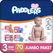 Paddlers Bebek Bezi 3 Numara Midi (4-9 Kg) 70 Adet – Jumbo Paket