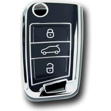 Autohan Keys Volkswagen Golf 7, Golf 7.5, Tiguan, Polo, T-Roc, T-Cross Için Lüks Nano Anahtar Koruma Kılıfı, Siyah ve Gümüş Renk