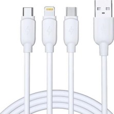 Rock G12 Three Primary 3in1 Data/şarj Kablosu 3A 1.2mt (Lightning+Type-C+Micro Usb) Beyaz