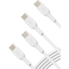 Belkin Usb-C - Usb-C Kablosu (1m/3.3ft), iPhone 15, iPhone 15 Pro, iPhone 15 Pro Max, iPhone 15 Plus, Galaxy S23, S22, Not, Piksel, iPad Pro, Usb-C Kablosu Için Usb-C Hızlı Şarj Kablosu - Beyaz (2'li