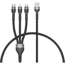 Psr Aksesuar Siyah Siyah Shira Serisi 3 In 1 USB Kablo 30CM- ile Uyumlu