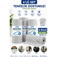 4 Adet 20'li Rulo Gri Renk Mikrofiber Temizlik Bezi 25X25 cm