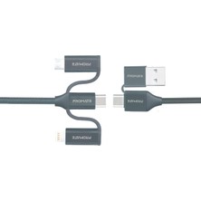 Promate Pentapower Şarj ve Data Kablosu 6 Sı 1 Arada Çoklu Uçlu Lightning, Usb-A, Type-C, Mikro USB Gri