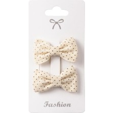 Gidego Accessories Puantiyeli Fiyonk Klipsli Toka, Krem, Tek Ebat