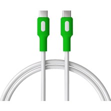 Remorax Coral Type C-C Power Delivery Hızlı Şarj Kablosu, Beyaz Kablo, Beyaz/yeşil Uçlar (150 Cm)