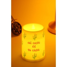 Telvesse LED Mum Bardak Tipi Pilli Dumansız Alevli Dekoratif Yapay Mum Işıldak Dekor Lambası 10 cm (Kaktüs)