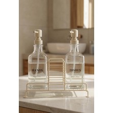 Digithome 2’li Metal Standlı Cam Sıvı Sabun ve Losyon Şişesi Sabunluk 500 ml Krem – B/1 C1-1-289