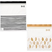 Ikea Istad Orta Boy Çift Mühürlü Tekrar Kullanılabilir Gıda Torbaları, 1,2 ve 2,5 Litre, Siyah Çizgili/sarı Yaprak - 100 Adetlik Set