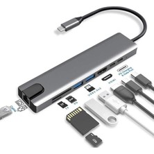 Type-C Hub Dönüştürücü Çevirici Çoklayıcı USB Hdmı Micro Sd 8 Girişli